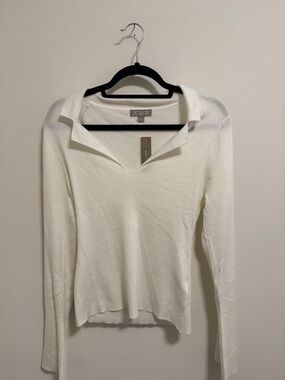 J. Crew Cream Long-Sleeve Collared Knit Top